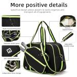 ROYALFAIR Pickleball Tote Bag for Women Men Large Capacity with Paddle Cover Pocket Internal Shoe Pocket and Adjustable Shoulder strap (black-green)