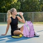 Pickleball Backpack for Women, Fit 2 to 4 Paddles, Pickleball Backpack with Shoe Compartment, Pickle Bag as Gifts for Beginner, Large Capacity Pickle Ball Bag with Paddle Cover Pocket (Purple)