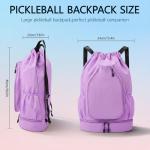 Pickleball Backpack for Women, Fit 2 to 4 Paddles, Pickleball Backpack with Shoe Compartment, Pickle Bag as Gifts for Beginner, Large Capacity Pickle Ball Bag with Paddle Cover Pocket (Purple)