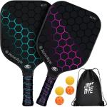 JoncAye USAPA Approved Pickleball Paddles Set of 2 or 4 - Fiberglass Graphite Rackets, 4 Outdoor Indoor Balls, Racquet Bag, Grip Tape - Lightweight Pickle-Ball Equipment for Men Women Adults Kids