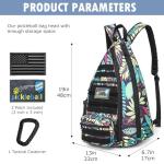 SunForMorning Pickleball Bag, Tactical Pickleball Backpack for Women Men, Adjustable Sling Bag with Fence Hook Water Bottle (Includes 2 Patches+1Carabiner), Leaf