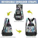 SunForMorning Pickleball Bag, Tactical Pickleball Backpack for Women Men, Adjustable Sling Bag with Fence Hook Water Bottle (Includes 2 Patches+1Carabiner), Leaf