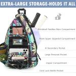 SunForMorning Pickleball Bag, Tactical Pickleball Backpack for Women Men, Adjustable Sling Bag with Fence Hook Water Bottle (Includes 2 Patches+1Carabiner), Leaf