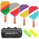 AOBORTY Pickleball Paddles 4 Pack - USAPA Light Graphite Premium Rackets Fiber Face & Polymer Honeycomb Core Pickleball Set with 6 Outdoor Indoor Balls Including Portable Carry Bag