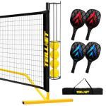 TEILLNET Pickleball Set with Net & Metal Ball Holder - Portable 22FT Regulation Size Net, 4 Wooden Paddles, 4 Balls and Carry Bag, Weather-Resistant Metal Frame, Perfect for Outdoor Indoor Driveway