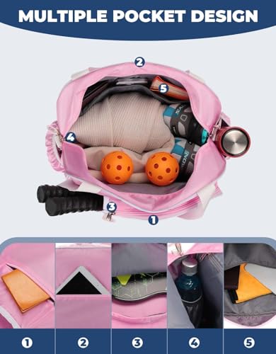 DEERFAMY Large Pickleball Tote Bag for Women, Pink