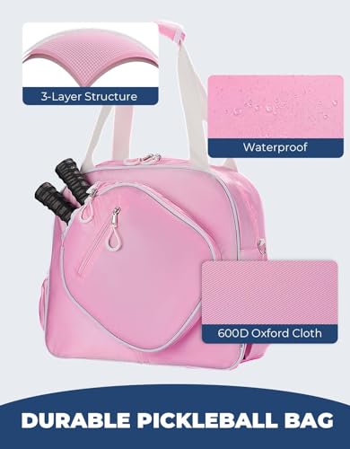DEERFAMY Large Pickleball Tote Bag for Women, Pink