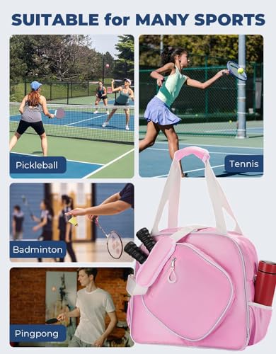 DEERFAMY Large Pickleball Tote Bag for Women, Pink