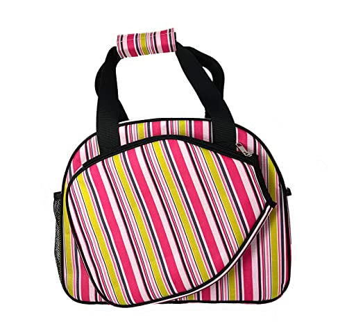 Pink stripe pickleball bag fits 2+ paddles, essentials