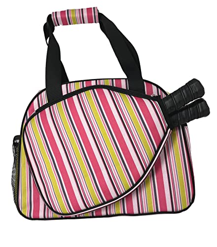 Pink stripe pickleball bag fits 2+ paddles, essentials