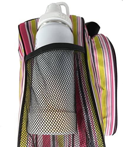 Pink stripe pickleball bag fits 2+ paddles, essentials