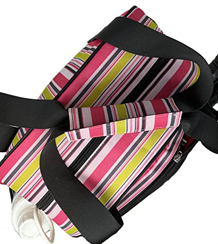 Pink stripe pickleball bag fits 2+ paddles, essentials