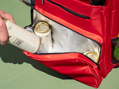 Red Pickleball Backpack with Cooler, Paddle Compartment & Pockets