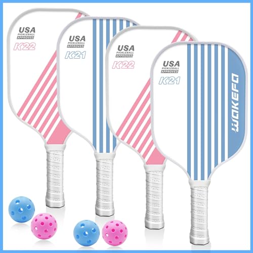 4 Pink Fiberglass Pickleball Paddles & Balls Set