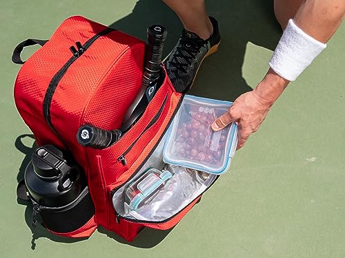 Red Pickleball Backpack with Cooler, Paddle Compartment & Pockets