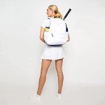 Ame & Lulu Courtside 2.0 Tennis Backpack - Padded & Adjustable Straps - Contains Two Exterior Water Bottle Pockets - White/Navy - 1 Count