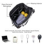 Pickleball Bag, Large Capacity PickleBall Tote Bag for Women Men Hand/Shoulder Bag Water Bottle Holder With Pickleball Racquet Holder PU Leather Black