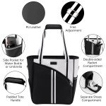 Pickleball Bag, Large Capacity PickleBall Tote Bag for Women Men Hand/Shoulder Bag Water Bottle Holder With Pickleball Racquet Holder PU Leather Black