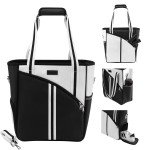 Pickleball Bag, Large Capacity PickleBall Tote Bag for Women Men Hand/Shoulder Bag Water Bottle Holder With Pickleball Racquet Holder PU Leather Black