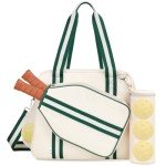 Movker Pickleball Tote Bag for Women Men with Paddle Cover Pocket External Ball Bag and Adjustable Shoulder Strap Fence Hook (Beige)