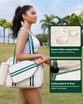 Movker Pickleball Tote Bag for Women Men with Paddle Cover Pocket External Ball Bag and Adjustable Shoulder Strap Fence Hook (Beige)