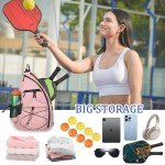 Goloni Pickleball Bag for Women,Mens Pickle Ball Backpack, Multifunctional Sling Bag for Paddles and Other Sports Accessories,Adjustable Pickle-ball Equipment Bag for Beginner and Professional,Pink