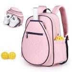 KAVIGOR Pickleball Bag, Quilted Pickleball Backpack with Shoe Compartment & Waterproof Pocket, Pickle Ball Paddle Bag Fits 2 to 4 Paddles for Women and Men, Pink