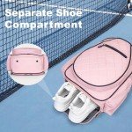 KAVIGOR Pickleball Bag, Quilted Pickleball Backpack with Shoe Compartment & Waterproof Pocket, Pickle Ball Paddle Bag Fits 2 to 4 Paddles for Women and Men, Pink