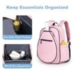 KAVIGOR Pickleball Bag, Quilted Pickleball Backpack with Shoe Compartment & Waterproof Pocket, Pickle Ball Paddle Bag Fits 2 to 4 Paddles for Women and Men, Pink