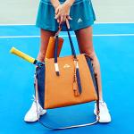 niceaces- BALA Designer Tennis Tote Bags for Women, Made of Vegan Leather in a Two-Tone Water Ripple Pattern, Fit Tennis and Pickleball Racquets, Comes with Matching Clutch, Laptop Pocket- Brown