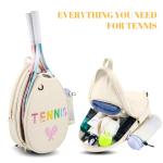 NZNDB Tennis Bags for Women Girl, Tennis Sling Crossbody Backpack, Water Resistant Tennis Bag for Pickleball, Tennis, Racketball (White)