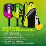 Selkirk Sport SLK Neo Fiberglass Pickleball Paddles Set of 2 | Designed in The USA | Complete Pickleball Set with 2 Pickle Ball Rackets, 3 Hybrid+ Balls, and SLK Sling Bag | Citron & Magenta Mirage