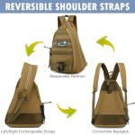 SunForMorning Pickleball Bag, Tactical Pickleball Backpack for Women Men, Adjustable Sling Bag with Fence Hook Water Bottle (Includes 2 Patches+1Carabiner), Brown