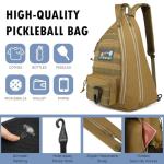 SunForMorning Pickleball Bag, Tactical Pickleball Backpack for Women Men, Adjustable Sling Bag with Fence Hook Water Bottle (Includes 2 Patches+1Carabiner), Brown