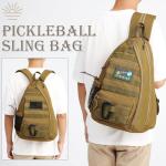 SunForMorning Pickleball Bag, Tactical Pickleball Backpack for Women Men, Adjustable Sling Bag with Fence Hook Water Bottle (Includes 2 Patches+1Carabiner), Brown