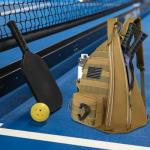 SunForMorning Pickleball Bag, Tactical Pickleball Backpack for Women Men, Adjustable Sling Bag with Fence Hook Water Bottle (Includes 2 Patches+1Carabiner), Brown