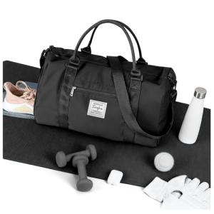 Small Black Sports Gym Duffel Bags for Women Men, Travel Totes Bag Cute Weekender bag with Wet Pocket and Shoe Compartment for Carry On, Gym, Dance, Overnight, Sport Pickleball, Tennis, Racketball