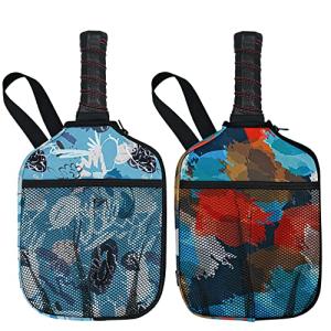 WK IEASON Neoprene Pickleball Paddle Cover 2pc Pack with Inner Pockets and Handle Strap - Paddle Cover Ball Holder Organizer Bag (Art print x2)