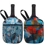 WK IEASON Neoprene Pickleball Paddle Cover 2pc Pack with Inner Pockets and Handle Strap - Paddle Cover Ball Holder Organizer Bag (Art print x2)