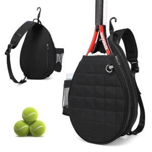 KAVIGOR Tennis Bag, Tennis Backpack Holds 2 Rackets, Quilted Crossbody Sling Bag, Waterproof Pickleball Bags with Safety Pocket for Women and Men