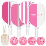 Sprypals Pink Pickleball Paddles, USAPA Approved Pickleball Set of 4 with 4 Pickleball Balls & 1 Carry Bag Premium Wooden Cute Pickle Ball Paddles Rackets Ergonomic Cushion Grip Gifts for Women Youth