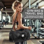 Small Black Sports Gym Duffel Bags for Women Men, Travel Totes Bag Cute Weekender bag with Wet Pocket and Shoe Compartment for Carry On, Gym, Dance, Overnight, Sport Pickleball, Tennis, Racketball