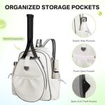 JKAOO Tennis Bags for Women, Waterproof Tennis Sling Crossbody Shoulder Backpack Holds 2 Rackets, Tennis Racket Bag for Pickleball Badminton (White)