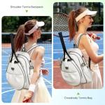 JKAOO Tennis Bags for Women, Waterproof Tennis Sling Crossbody Shoulder Backpack Holds 2 Rackets, Tennis Racket Bag for Pickleball Badminton (White)