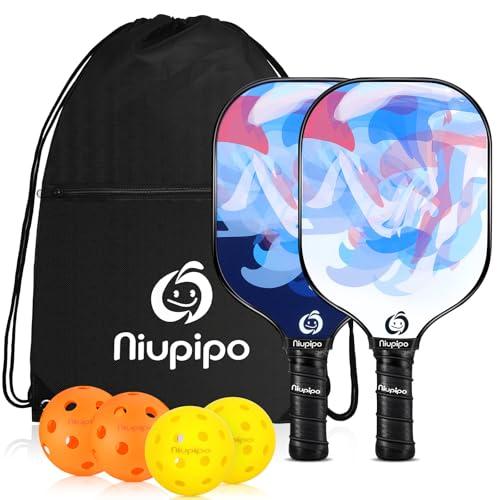 niupipo Pickleball Paddles, Pickleball Paddles Set of 2, Fiberglass Surface, Polypropylene Honeycomb Core, Cushion Grip, Lightweight Pickleball, Portable Carry Bag, White