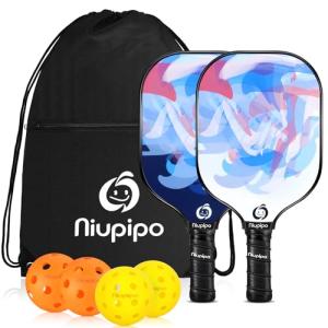 niupipo Pickleball Paddles, Pickleball Paddles Set of 2, Fiberglass Surface, Polypropylene Honeycomb Core, Cushion Grip, Lightweight Pickleball, Portable Carry Bag, White