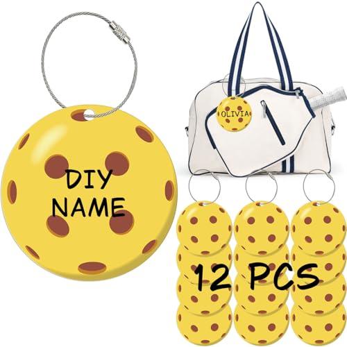 12PCs Pickleball Travel Tags for Luggage Suitcase Accessories with Metal Ring, 2.76in PVC ID Card Holder and Gift Pocket Card, Cute Bag Ornaments for Women Men Backpack Suitcase Label