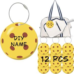 12PCs Pickleball Travel Tags for Luggage Suitcase Accessories with Metal Ring, 2.76in PVC ID Card Holder and Gift Pocket Card, Cute Bag Ornaments for Women Men Backpack Suitcase Label