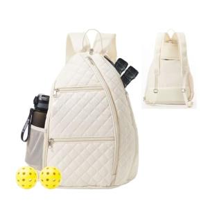 LANBX Pickleball Bag, Pickelball Sling Backpack Crossbody Quilted Bags for Men Women, Holds Pickleball Paddle Tennis Badminton Rackets (Beige)