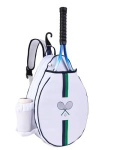 Rejolly Tennis Racket Bag for Women Men One Shoulder Crossbody Sling Bag Water Resistant Racquet Cover for 2 Tennis Rackets, Pickleball Paddles, Badminton Racquet White Blue Green Stripe